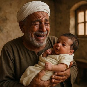 رجل كبير في السن لم يرزق بالأطفال مدة سنوات